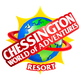 Cartoon Earth with a red planetary ring overlaid on a golden star. On an angle, the text reads Chessington World of Adventure. Below, the text reads Resort.