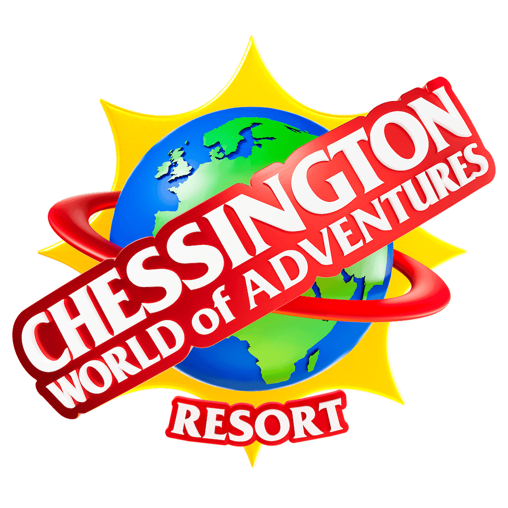 Cartoon Earth with a red planetary ring overlaid on a golden star. On an angle, text reads Chessington World of Adventures.