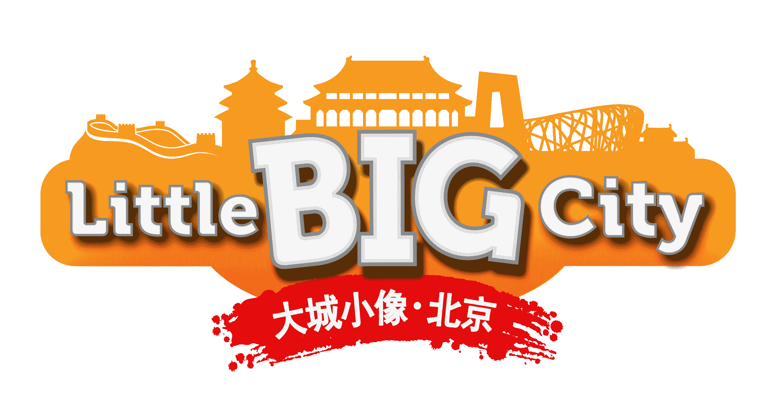 An orange shape that features the outline of Chinese landmarks includes in bold white text. The Big City.